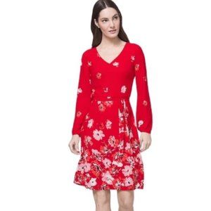 WHBM RED FLORAL PRINT SOFT A LINE DRESS